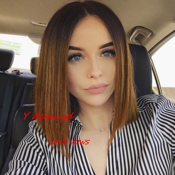 Sexy Short Fashion Ombre Brown Straight Bobo Wig Pixie Cut Hair
