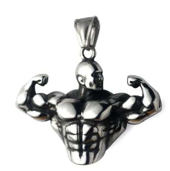 

strong pendant necklaces long stainless steel chain muscle men sports fitness hip hop bodybuilding jewelry for male graduation, Silver