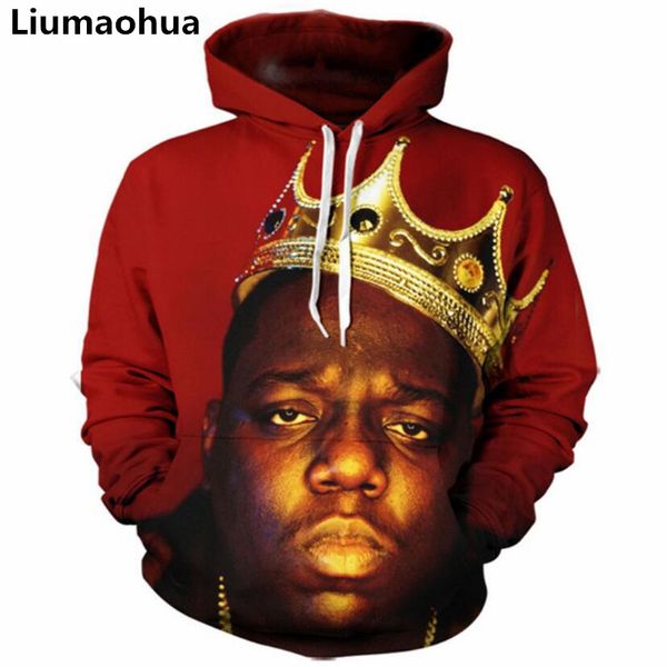 

liumaohua new men/women 3d hoodies rapper biggie smalls sweatshirt print notorious b.i.g hip hop hoodie hip hop pullovers, Black