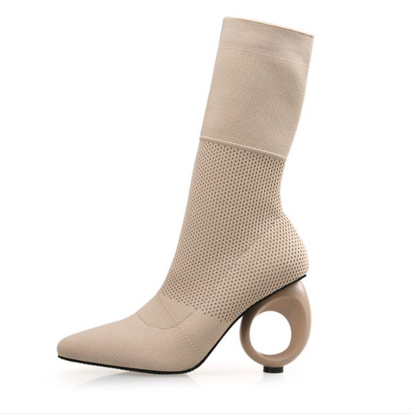 

autumn winter high heel trendsetter booties for women knit boot middle tube spring boot trend socks and boots, Black