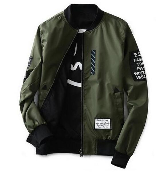 

New Bomber Jacket Men Pilot With Patches Green Both Side Wear Thin Pilot Bomber Jacket Wind Breaker Jacket Men