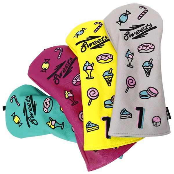 

big teeth golf wood headcover driver pu leather dessert embroidery ing