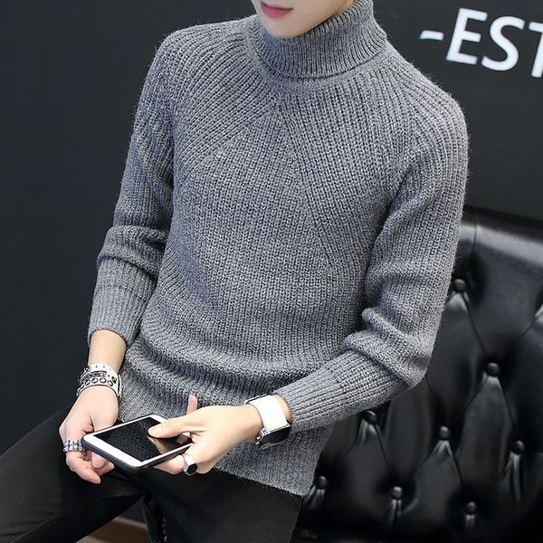 

new pattern high lead sweater pullover cardigan turtleneck men male solid color knitting upper garment, White;black