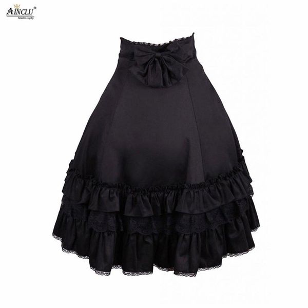 

ainclu xs-xxl womens sweet cotton black ruffles gothic with bow rendering/outer wear lolita skirt ing, Black;red