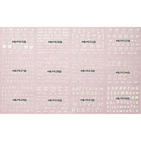 

12 sheets nail art 3d self adhesive gold silver black white sticker decal slider heart letter alphabet love poem hbjy25-36