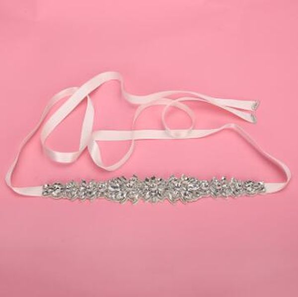 

custom made exquisite beaded flowers wedding belt for bridal wedding accessory rhinestone crystals wedding sashes with ribbon, White
