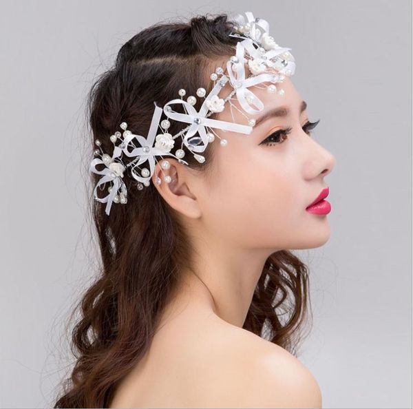 2019 Korean Handmade Headwear Ribbons Flower Heads Pearls Short