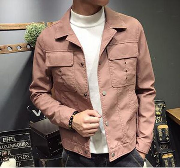 

men's fall european american fashion korean style xiushen british quality leisure lapel single breasted wash rivet jacket /m-3xl, Black