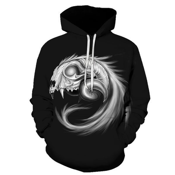 

skull hoodie hoodies men women long sleeve autumn winter brand hooded sweatshirt casual pullover 3d hoody dropship, Black