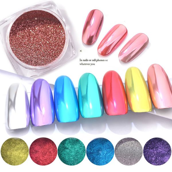 

0.3g laser rose gold chrome nail art glitters holo magic mirror powder neon optic highlight dust manicure uv gel polish diy new, Silver;gold