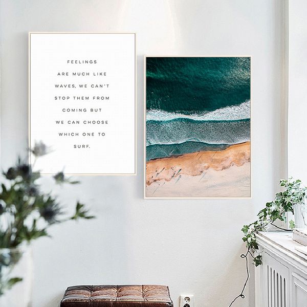 

haochu nordic canvas painting living room decorative posters modern simple landscape creative pgraphy sea waves writing