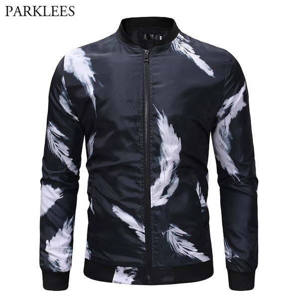 

white feather print jackets men 2018 new pilot bomber jacket fashion tracksuit casual coat mens hip hop streetwear veste homme, Black;brown