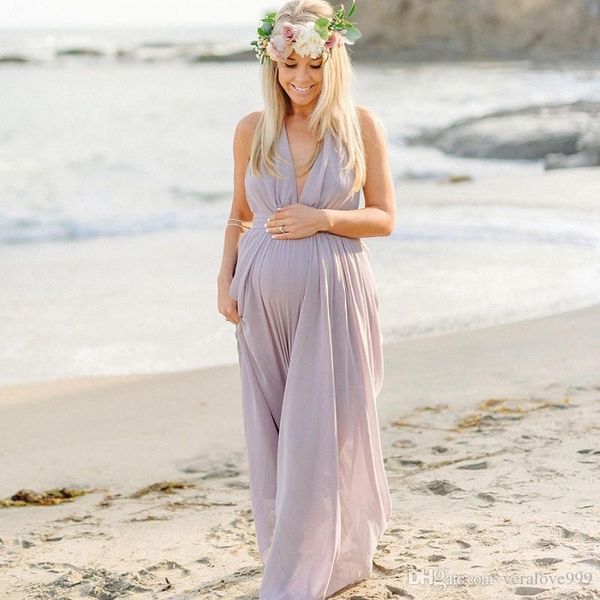 Acheter Sexy Halter Décolleté Enceinte Robe De Soirée En Mousseline De Soie Drapée A Ligne Ouverte Dans Le Dos Color Purple Longueur étage Robe Longue