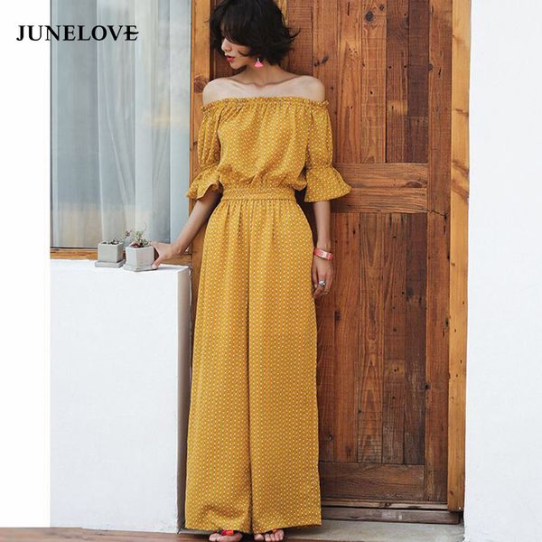 

junelove 2018 summer bohemian women jumpsuit holiday beach drapped ladies jumpsuits wide leg casual female rompers, Black;white