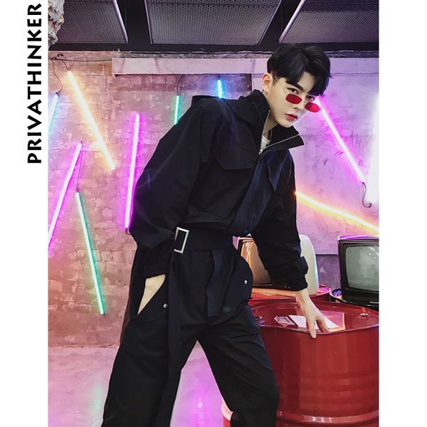 

autumn piece man casual jumpsuit men multi-pocket overalls trousers hop hooded male one ins long sleeved 2021 hip orwvd, Black