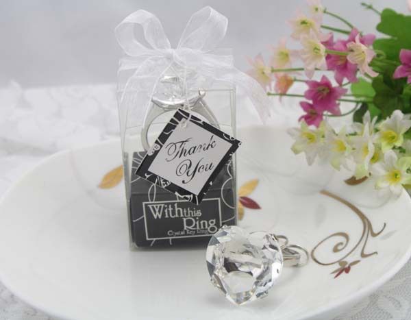 

alloy + acrylic heart-shaped pendant creative home party heart crystal key chain ring for wedding guest gifts 50pcs