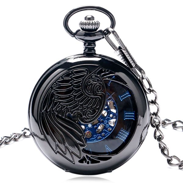 

roman number dial men women mechanical pocket watch vintage hollow case fob watch with necklace chain for classic for gifts, Slivery;golden