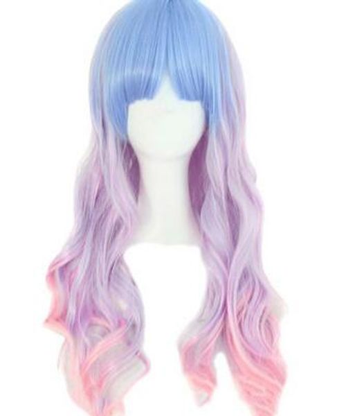 

long wig rose blue and purple corrugated 70cm with wick, cosplay, Black;brown