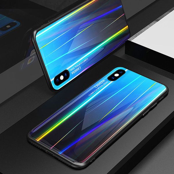

Gradient Aurora Color Ray Tempered Glass Case For iPhone X 9 8 Soft edge Full Glass Phone Case For iPhone 7 8 Plus