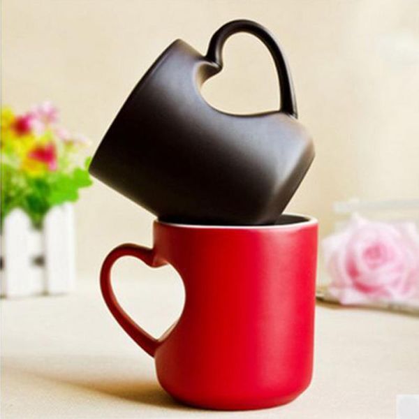 

coffee tea milk mug ceramics heart shape handle cartoon pattern cold heat sensitive color changing cup