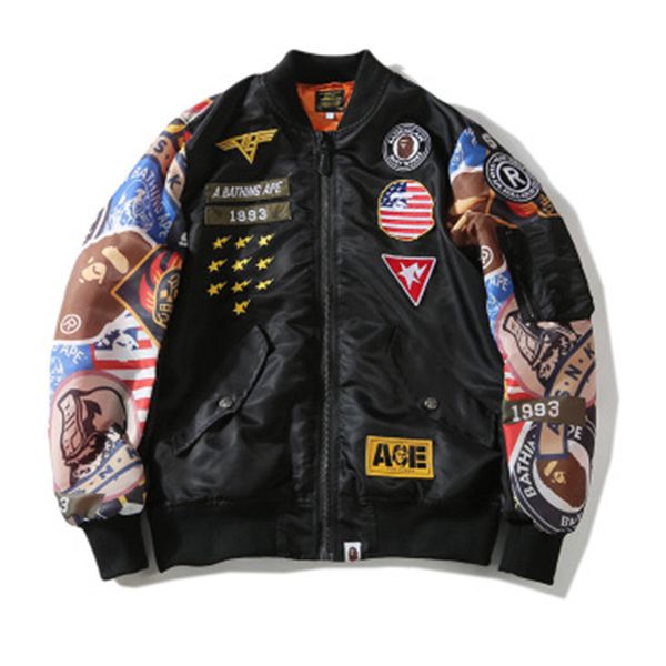 

brand mens jacket ma-1 pilot jacket bomber jackets sport suit parkas male hip hop aape coats streetwea m-2xl, Black;brown