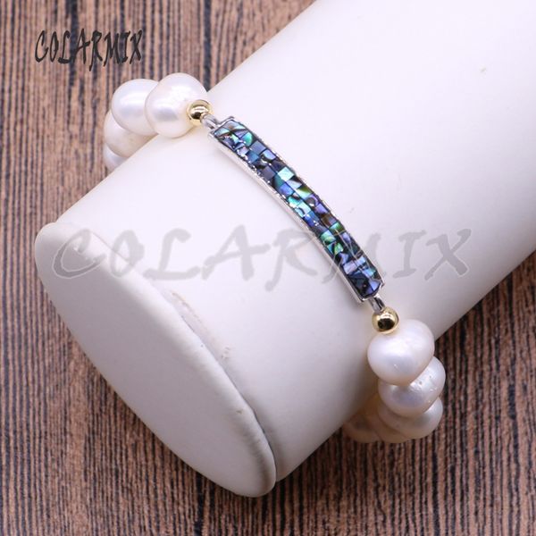 

5 pieces long abalone bracelets beaded pearl bracelets pillar bangle abalone stone rectangle charm earrings 4514, Black