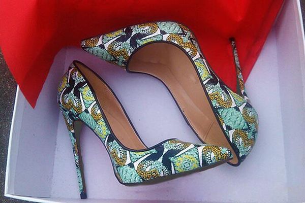 

2017 new style women red bottom high heels shoes hand-painted pattern pointed toe green serpentine lady wedding shoes +dust bag+box, Black