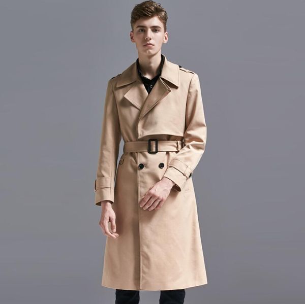 

s-6xl super long windbreaker men 2018 autumn new loose england style over the knee trench coat long coat large size, Tan;black