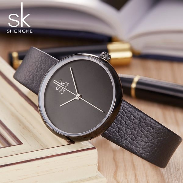 

shengke fashion women watches female dress women bracelet watches for black leather watch quartz watch sk, Slivery;brown