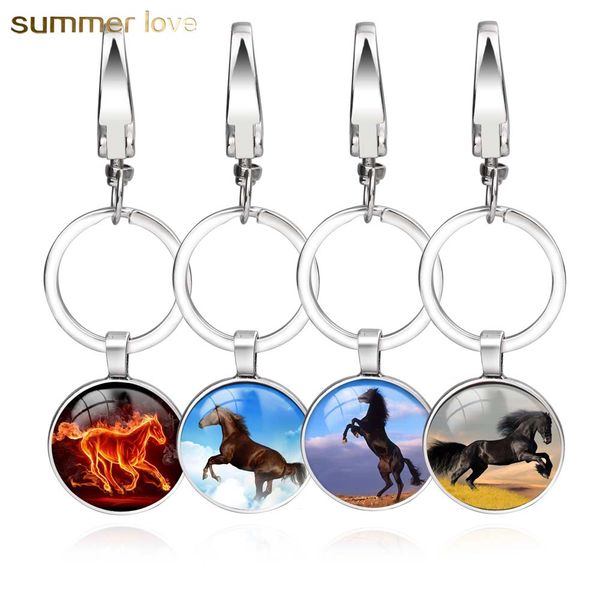 

2018 92*27mm round alloy class horse time keychain bohemian jewelry fantasy animal couple keychains gifts for women & men, Slivery;golden