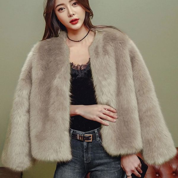 

2018 long sleeve winter fur coat women plus size faux fur coats streetwear korean pink coat casual fluffy xxxl cardigan, Black