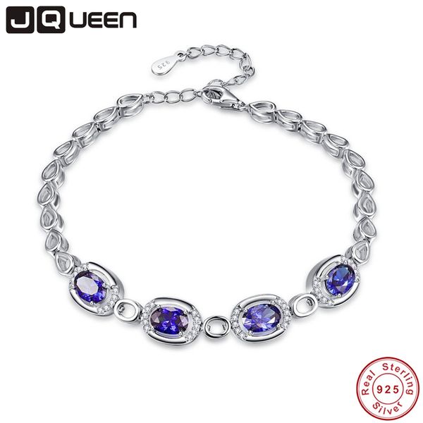 

JQUEEN Chain Link Bracelet 5MM*7MM Blue Tanzanite 925 Sterling Silver Bracelets Heart Bracelet for Women with Gift Box