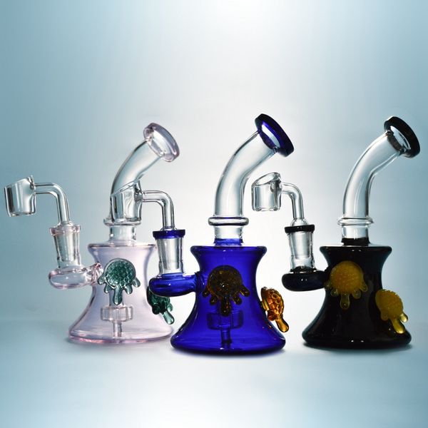 Rosa Pequena Dab Rigs Bong Tortaruga Design Tubulação de Água Chaveiro Percolor 6 Polegadas Incolador de Vidro Aughty Mini Petróleo 14.5mm Waterpipe DHL HD12