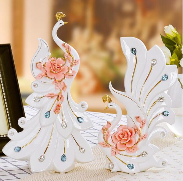 Pavão branco cerâmica amantes home decor artesanato decoração do quarto artesanato ornamento estatueta de porcelana animal decoração do casamento