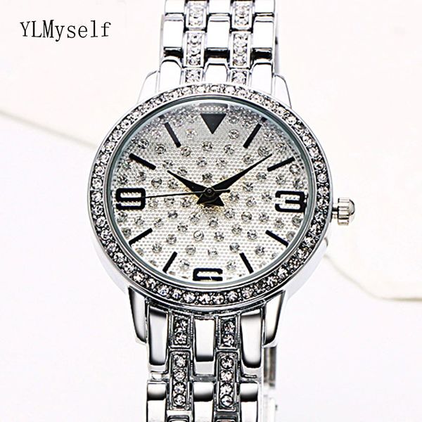 

2018 new trendy watch round case metal band luxury gold and white color quartz crystal watch women sale, Slivery;brown