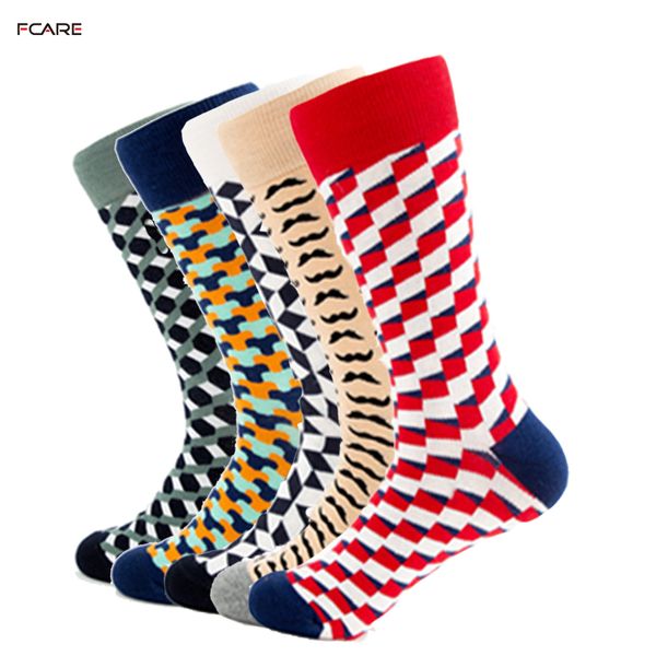 

fcare 10 pcs=5 pairs large size colorful crew casual men's cotton dress mid calf socks, Black