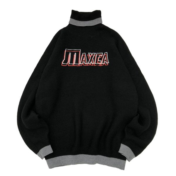 

korean leisure embroidery letter striped thickening loose black blue pullover men sweater 2018 winter casual youth male coat, White;black