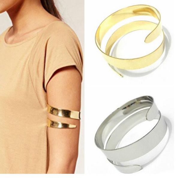 

style european and american sell punk exaggerated metal smooth face double - layered snake arm ring arm bracelet stylish classic ele, Black
