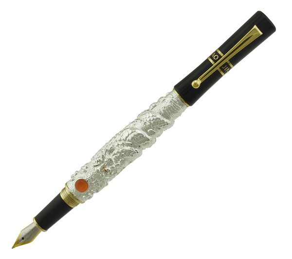 

jinhao flying dragon vintage fountain pen, metal embossing iridium fine nib, noble silver color business office school supplies