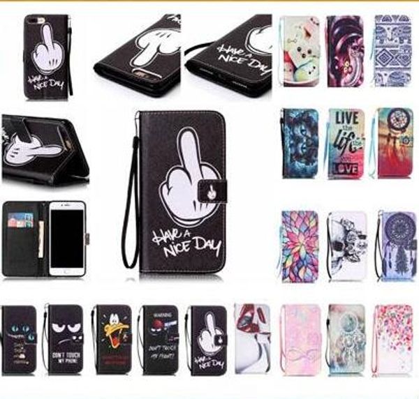 Benim Telefon Dokunma Siyah PU Deri Flip Case iphone 8 7 Artı Samsung S7 Kenar Not 7 Kart Sahibinin Ile Kapak Kılıf Standı