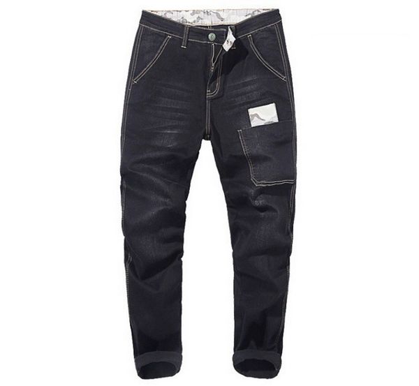 

new men designer stretch casual straight leg denim jeans male regular fit cotton business trousers pants, Blue