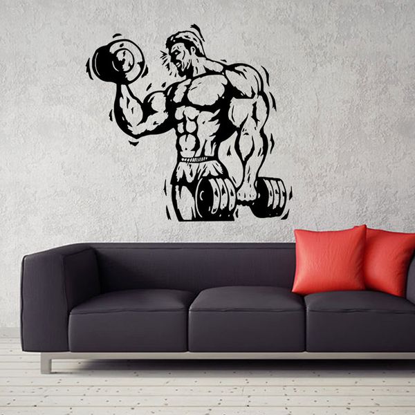 

wholesale sport health fitness gym exercise dumbbell wall stickers art decals vinyl home room mural diy