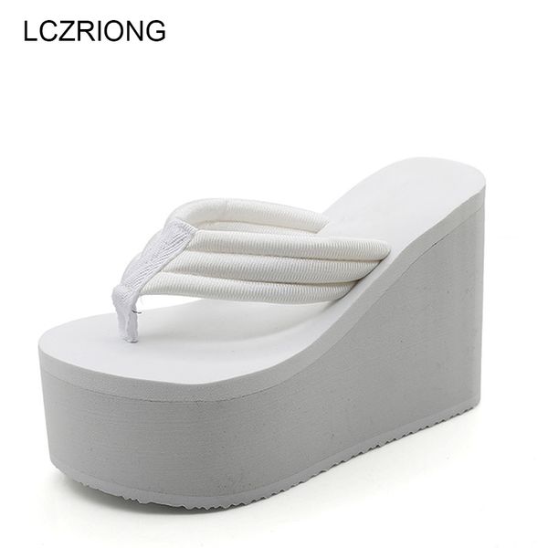 

new summer women slippers woman leisure flip flops beach high platform slippers mujer fashion shoes casual sandals female, Black
