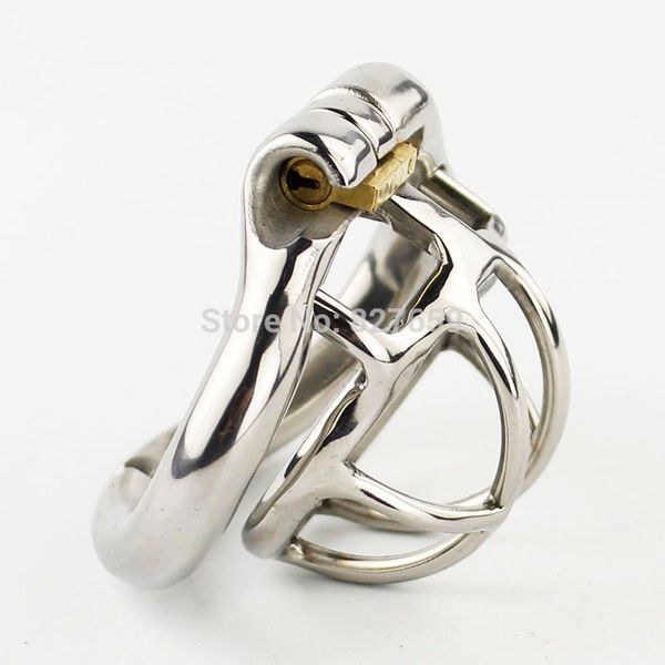2017 Super piccolo dispositivo di castità maschile Gabbia di castità in acciaio inossidabile con anello a forma di arco Giocattoli del sesso Cintura di castità maschile Y1892804