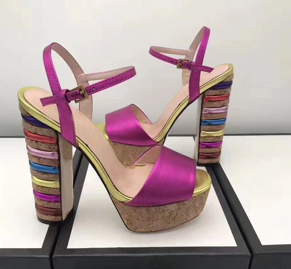 

2018new european classic luxury style women's shoes, sandals, sandals, leather making waterproofing, and more color selection for rough, Black