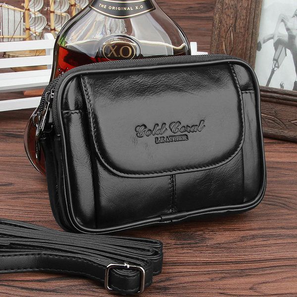 

new men's cell phone case bags hip belt fanny pack first layer cowhide purse clutch bags male real genuine leather waist bag