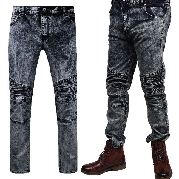 

2017 autumn new jeans men slim fit denim trousers biker jeans skinny striped brand clothing high quality, Blue