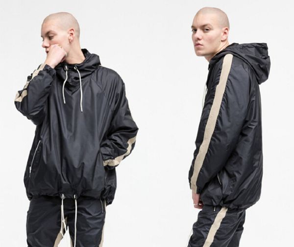 

Mens Designer Hoodies Side Striped Windbreak Pullovers Black Sweatshirts Kanye Hip Hop Windbreaker Hoodies for Autumn