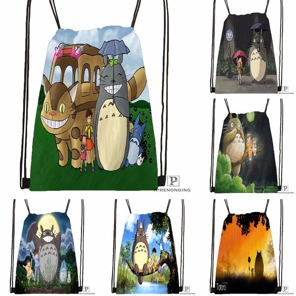 

custom my neighbor totoro drawstring backpack bag cute daypack kids satchel (black back) 31x40cm#180531-04-32