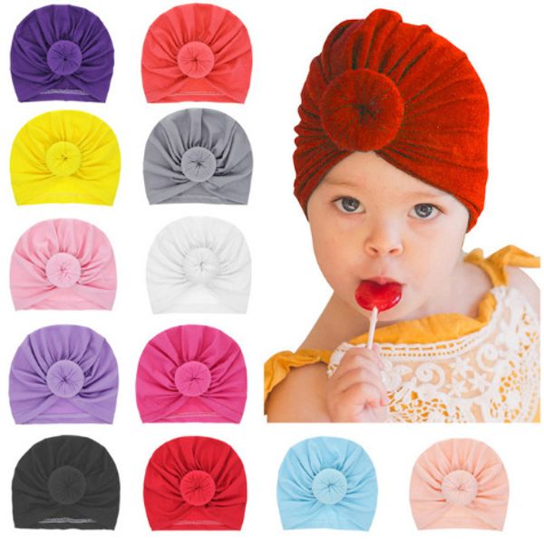 

fashion donut baby hat newborn elastic cotton baby beanie cap multicolor infant turban hats ball knot indian turban le153-u, Yellow